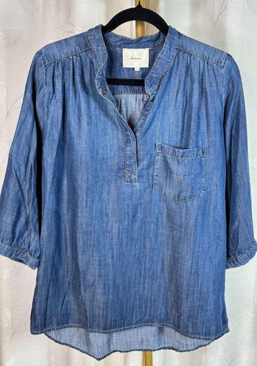 Anthropologie Elevenses Tops - Anthropologie Elevenses 3/4 Sleeve Tencel Split Neck Mock Collar Top, Size S